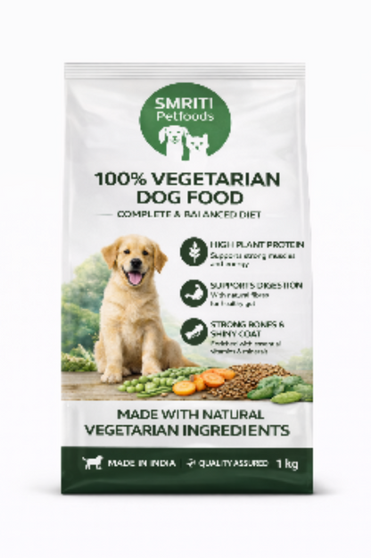 SMRITI Petfoods 100% Vegetarian Dog Food (1 KG) – Protein-Rich, Natural Ingredients, Complete Nutrition for All Breeds & Ages