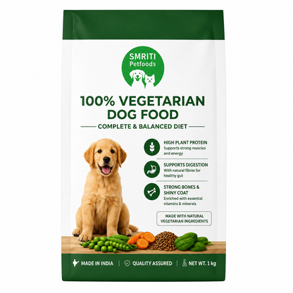 SMRITI Petfoods 100% Vegetarian Dog Food (1 KG) – Protein-Rich, Natural Ingredients, Complete Nutrition for All Breeds & Ages