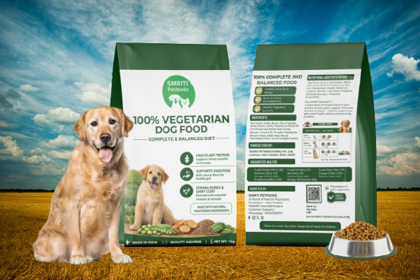 SMRITI Petfoods 100% Vegetarian Dog Food (1 KG) – Protein-Rich, Natural Ingredients, Complete Nutrition for All Breeds & Ages