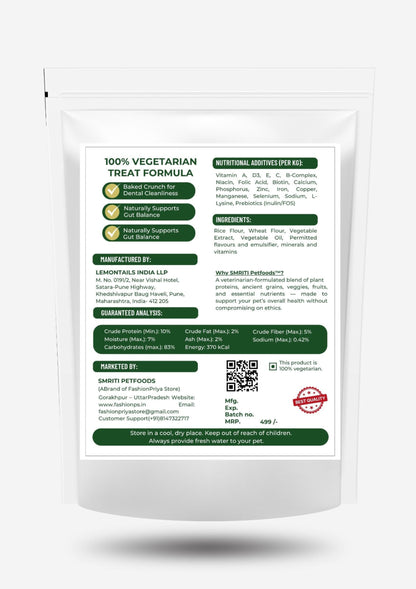 SMRITI Petfoods 100% Vegetarian Baked Dog Biscuits – Healthy, Crunchy Treats for Dental Cleanliness & Digestion, Enriched with Vitamins & Minerals – Natural | 250g | Made in India