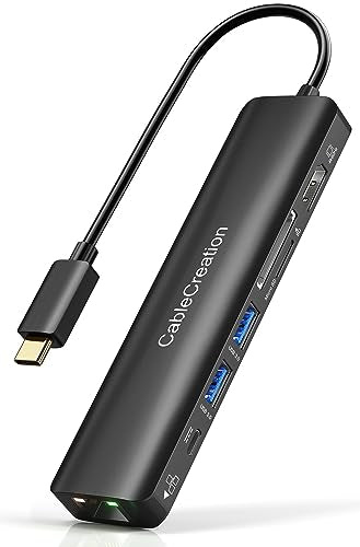 USB-C 7-in-1 Multiport Adapter Type C Dongle to HDMI 4K@60Hz, 2 USB 3.0 Ports, Gigabit Ethernet, SD/TF Cards Reader Converter for Galaxy S22 Ultra, MacBook Pro/Air 2020, iPad Pro, XPS