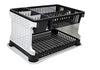 DCloud Hub Plastic Kitchen Organizer Rack with Water Storing Tray, 2 Layer Fordable Kitchen Dish Drainer Organizer Storage Stand - (Black & White)
