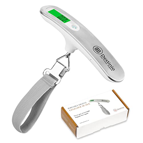 Metal Luggage Weighing Scale for Flights, Travel, Home, Shop, Gas Cylinder; Portable, Hanging Weight Machine for Bags and Baggage (Steel_Destinio-Scale) 50kg, Steel and White